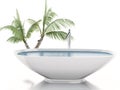3d bathtub with palm tree. Summer concept
