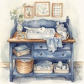 Baby changing chest, newborn room in blue