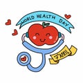 World health day red apple cartoon illustration Royalty Free Stock Photo