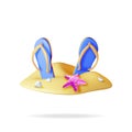 3d Beach Flip Flops in Sand Isolated Royalty Free Stock Photo