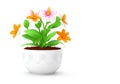 3d beautiful flower, nature flowers and plant pot illustration isolated on white background, copy space Royalty Free Stock Photo