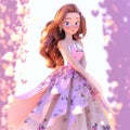 3D beautiful girl long hair long in skirt generative AI