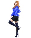 3D beautiful redhead woman short windbreaker outfit skirt long boots