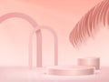 3d beauty product podium, pink 3d isolated elements and background, empty display. Blank scene, abstract minimal stand