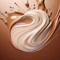 3D beige foundation background. Liquid texture, creamy splash swirl.