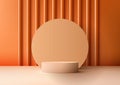 3D Beige Podium with Circle Backdrop and Orange Color Wall Scene