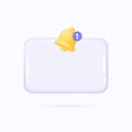 3d bell icon on blank board mockup. yellow bell notification page. concept of planning, business, schedule, tasks. vector