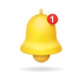 3d bell icon isolated. Yellow bell with new notification alert sign. Vector