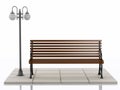 3d Bench and street lamp on white background Royalty Free Stock Photo