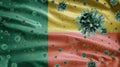 3D, Beninese flag waving with Coronavirus outbreak. Benin Covid 19