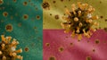 3D, Beninese flag waving with Coronavirus outbreak. Benin Covid 19