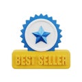 3D Best Seller Badge with a Blue Star and Jagged Blue and White Border on a White Background Royalty Free Stock Photo