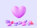 3d big love symbol with scattering of small red, pink, purple heart shape balloons on abstract background. Valentine day Royalty Free Stock Photo