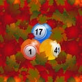 3D bingo lottery balls over autumn leafs background