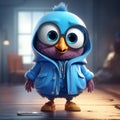 Charming 3d Cartoon Blue Bird With Glasses And Urban Clothes