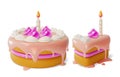 3d Birthday Cake with Candle Cartoon Style. Vector