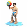 3d 8-bit Pixel Cartoon Of A Volleyball Player