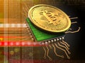 3d bitcoin with cpu orange Royalty Free Stock Photo
