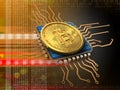 3d bitcoin with cpu orange Royalty Free Stock Photo