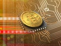 3d bitcoin with cpu orange Royalty Free Stock Photo