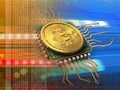 3d bitcoin with cpu orange Royalty Free Stock Photo