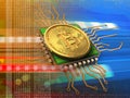 3d bitcoin with cpu orange Royalty Free Stock Photo