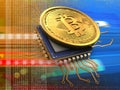 3d bitcoin with cpu orange Royalty Free Stock Photo