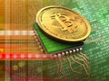 3d bitcoin with cpu orange Royalty Free Stock Photo
