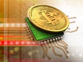 3d bitcoin with cpu orange Royalty Free Stock Photo