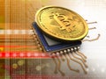 3d bitcoin with cpu orange Royalty Free Stock Photo