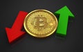 3d bitcoin up and down arrows Royalty Free Stock Photo