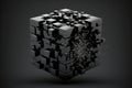 3d black abstract technology cube on empty dark background, created with Generative AI technology Royalty Free Stock Photo