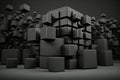 3d black abstract technology cube on empty dark background, created with Generative AI technology Royalty Free Stock Photo