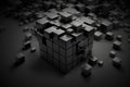 3d black abstract technology cube on empty dark background, created with Generative AI technology Royalty Free Stock Photo