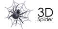 3D black big spider on web. Halloween symbol. Scary character in comedy style Royalty Free Stock Photo