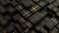 3D black blocks with glowing golden edges