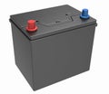 3D black car battery with red and blue terminals on white