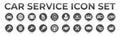 3D Black Car Service Round Web Icons Set with Battery, Oil, Gear Shifter, Filter, Polishing, Key, Steering Wheel, Diagnostic, Wash Royalty Free Stock Photo