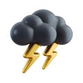 3D black cloud with golden lightning, isolated. Royalty Free Stock Photo