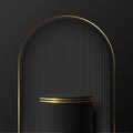 3d black color podium and minimal black gold color wall scene. 3d podium minimal abstract background. Vector
