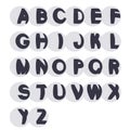 3D black font alphabet - simple capital letters in the sphere. Funny font.
