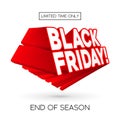 3D Black Friday Sale Poster, Banner. Spesial Offer. Up To 50 . End Off Season. Red Text.