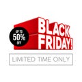 3D Black Friday Sale Poster, Banner. Spesial Offer. Up To 50 . End Off Season. Red Text.