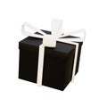 3D Black Gift Box With White Ribbon Isolated on white background. 3D icon. 3d rendering flying modern holiday surprise box.