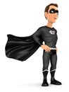 3d black hero standing with cape in the wind