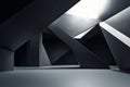 A 3D black interior with sharp, angular forms and a matte finish. The deep shadows and geometric