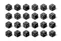 3d black isometric dice collection