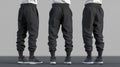3D Black Jogger Pants Mockup with Elastic Cuffs Royalty Free Stock Photo