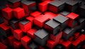 3D black and red cubes pile abstract background. Generative AI Royalty Free Stock Photo