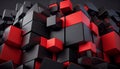 3D black and red cubes pile abstract background. Generative AI Royalty Free Stock Photo